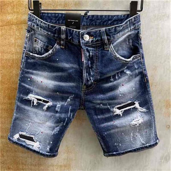 Yaz tarzı ünlü marka DSQ İtalya Jeans Erkekler Şort Erkekler Denim Pantolon Düz Boya İnce Mavi Delik 210723295M