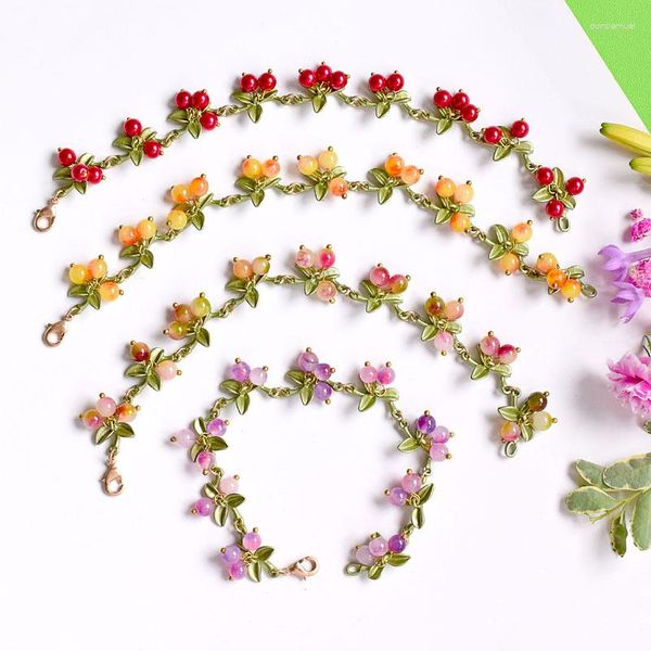 Braccialetti con ciondoli Pianta primaverile per le donne Dichiarazione vintage Perline colorate Bacca Mirtillo Foglie Braccialetti Braccialetti Gioielli per feste femminili