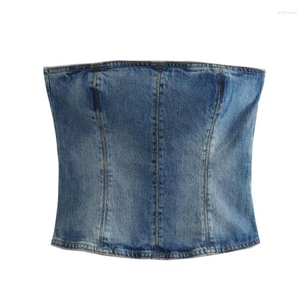 Женские майки, летняя одежда 2023, джинсовый корсет в американском стиле ретро, сексуальный топ с открытыми плечами, жилет, уличные универсальные топы