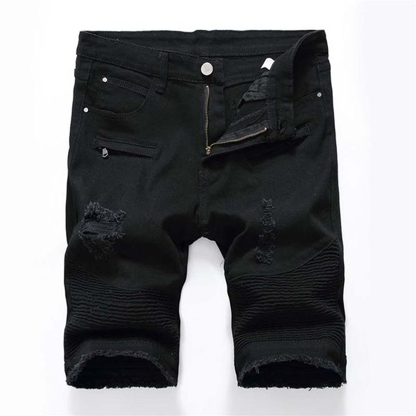 Calça de jeans masculina jeans de motocicleta calça curta skinny slim ripped hole hole masculino shorts masculinos jeans172f