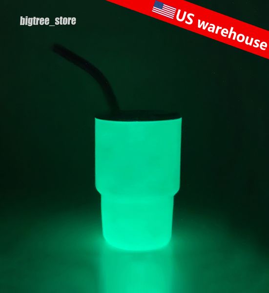 Magazzino statunitense 3 once sublimazione Glow in Dark Shot Glass Cup 90ML Halloween Wine Tumbler Piccolo bicchierino con coperchio e cannuccia per fai da te da bianco a verde