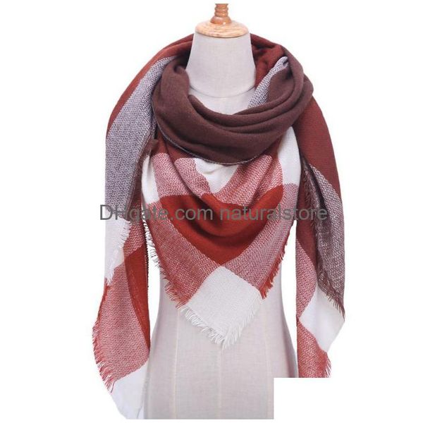 Schals Casual Frauen Kaschmir Winter Schal Stricken Pashmina Plaid Weibliche Warme Dreieck Decke Tücher und Wraps Drop Lieferung Mode Acc Dhzhr