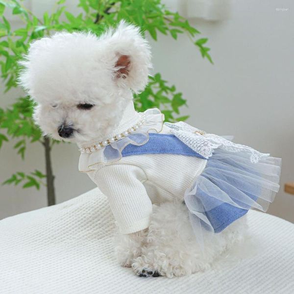 Abbigliamento per cani, vestito facile da indossare per animali domestici con decorazione a grande fiocco. Affascinante decorazione con perle simulate da principessa per cani