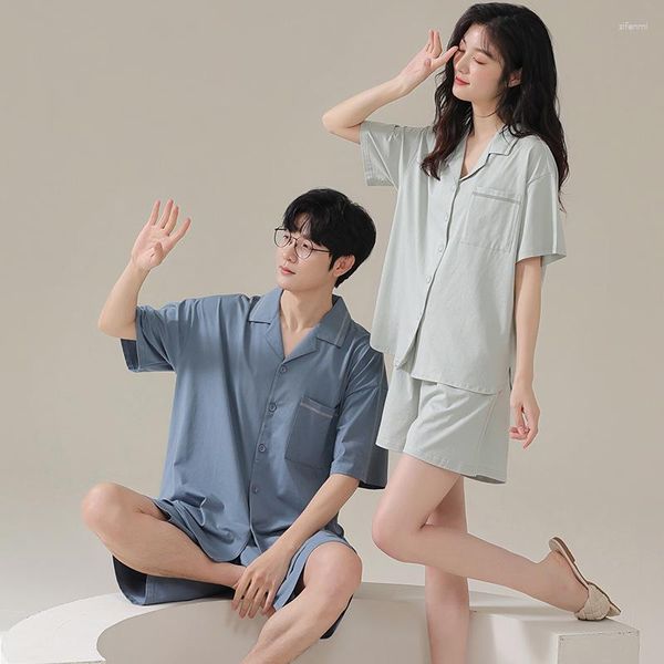 Masculino sleepwear moda coreana cardigan modal para casais verão macio casa roupas homens e mulheres combinando loungewear masculino feminino pjs