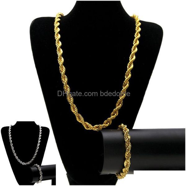 Armband Halskette 10 mm Hip Hop Twisted Rope Chains Schmuckset Gold Silber vergoldet dicker schwerer langer Armreif für Männer S Rock Drop Lieferung S Dhgds