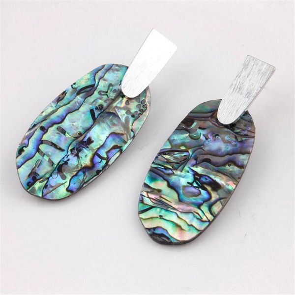 Dangle lustre 2021 primavera verão design aragão abalone concha oval pedra brincos para mulheres3089