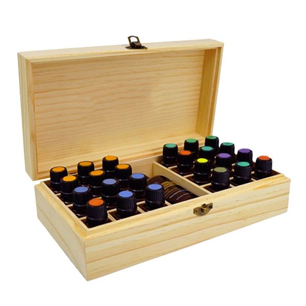 25 Löcher Ätherische Öle Holzkiste 5 ml 10 ml 15 ml Flaschen SPA YOGA Club Aromatherapie Aufbewahrungskoffer Organizer Container2527