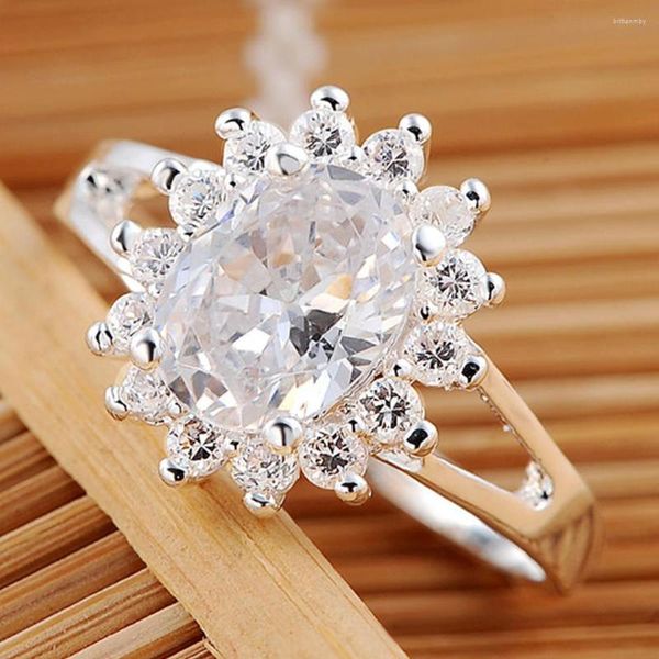 Cluster Ringe 925 Sterling Silber Kristall Zirkon Sonnenring Größe 7 8 Für Frauen Mode Hochzeit Verlobung Party Geschenk Charme Schmuck