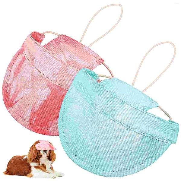 Hundebekleidung, 2 Stück, Pat Summer Pet Hat Tie-Dye, verstellbares Halsband, Visier mit Ohrlöchern für Reisen, Sport