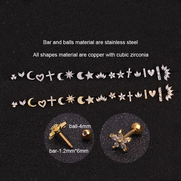 Moda 316 paslanmaz çelik mini zirkon kıkırdak piercing saplama küpe kadınlar için sarmal tragus piercing kadın vücut takılar 1pc y23320