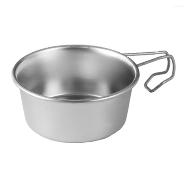 Set di stoviglie Insalatiera in acciaio inossidabile Ciotole con manico Attrezzatura da cucina da campeggio Pentole Tazze da zuppa Utensili per bere acqua Pieghevole