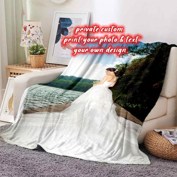 Blankets Custom Blanket Flannel Blanket Personalized Po Fleece Blankets for Sofa or Bed Gift Customized DIY Print on Drop 230914