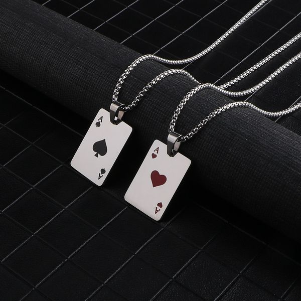 Ciondoli da uomo Dichiarazione Poker Lucky Ace of Spades Collana con pendente Rosso Nero Argento Colore Acciaio inossidabile Collane a catena lunga Gioielli 230915