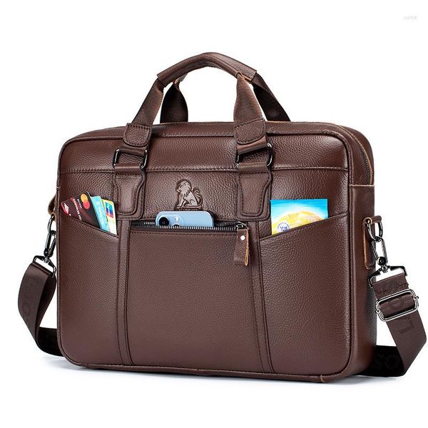 Aktentaschen Luxus Kuh Echtes Leder Business herren Aktentasche Männlichen Schulter Tasche Männer Messenger Solide Tote Computer