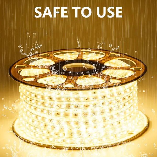 220V 110V LED Strip Light 150ft SMD2835 5050 120leds/m 60led/m Flex Rope Light IP65 Branco Quente RGB Neon Decoração Interior 22 LL