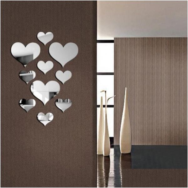 Aynalar 10 PCS/SET Dayanıklı Aşk Kalp Çıkartmaları Duvar Çıkartma Aynası Mural 3D Çıkartma Basit Diy DeSoratif Çıkarılabilir Paster Ev Damlası DHP5B