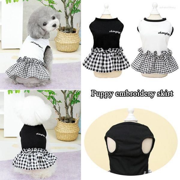 Vestuário para cães preto branco xadrez vestido roupas carta clássico simples saia pequenos cães roupas gato moda primavera verão fino produtos para animais de estimação