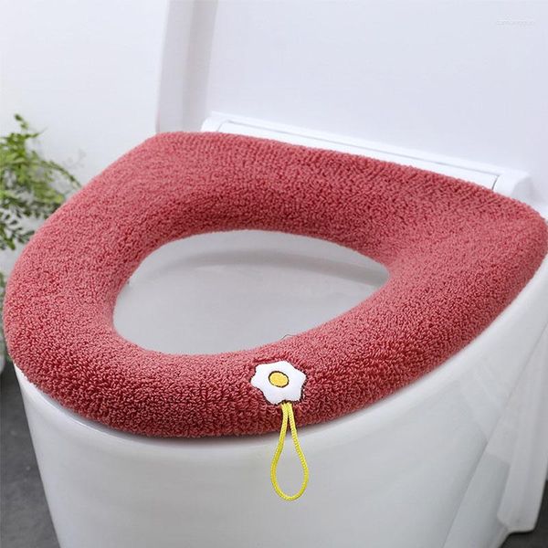 Assento do toalete cobre inverno quente capa esteira espessada com alça macia respirável lavável almofada closestool acessórios