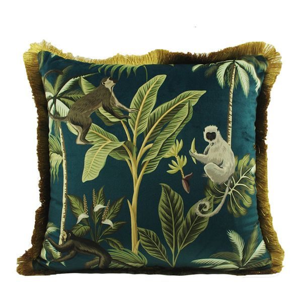 Cuscino/Cuscino decorativo Cuscino scimmia Cuscino leopardato Nappa tropicale dorata Cuscini decorativi di lusso per soggiorno per divano 45x45 50x50 60x60 35x55 230914