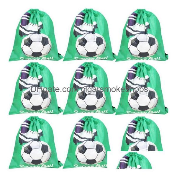 Envoltura de regalo Bolsas para regalos de fiesta divertidas de inicio - Mochila de fútbol con cuerda de dibujos animados para celebraciones de cumpleaños de niños y niñas 31X37 cm Drop Deliver Dhark