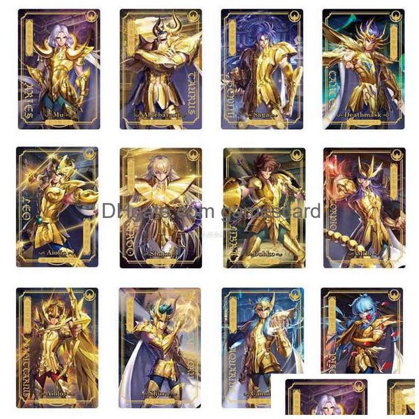 12pcs / set original Saint Seiya 30ème anniversaire carte brillante limitée exclusive figurine en or jouets de voiture commémoratifs G220311 Drop Deliver Dh3Le