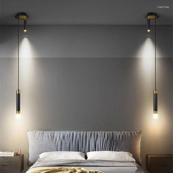 Lâmpada de parede moderna simples led pingente quarto cabeceira com holofote rotativo sala estar iluminação leitura preto ouro pendurado luzes