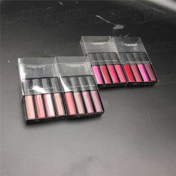 Brand mini brilho labial fosco fosco lipgloss rosa marrom nude líquido batom 4 cores 1.9ml*pc