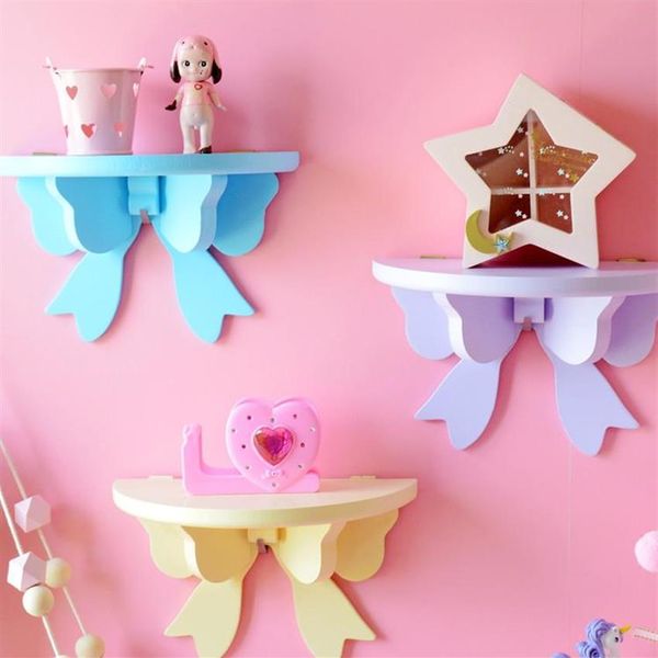 Ganci Rotaie Scaffale di stoccaggio con fiocco rosa giapponese Scaffali in legno a parete per ragazza Decorazione della camera dei bambini Portaoggetti per camera da letto De229C