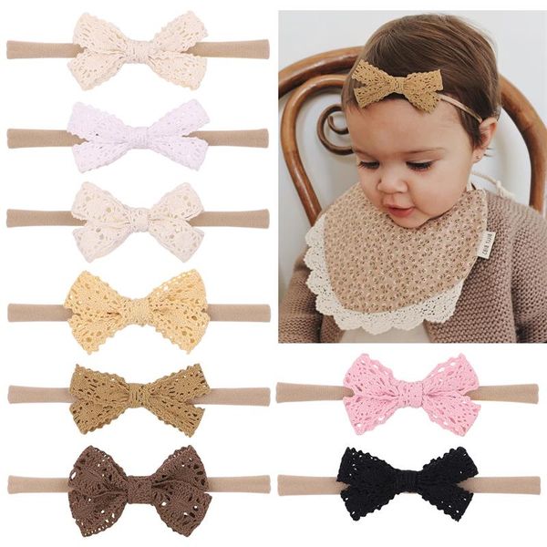 Spitze Drucken Bögen Stirnband Baby Mädchen Elastische Nylon Haarbänder Kinder Kopfbedeckungen Neugeborenen Fotografie Prop Großhandel