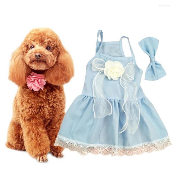 Cão vestuário atraente princesa vestido poliéster decorativo elegante camélia flor decoração pet gato vestido de casamento