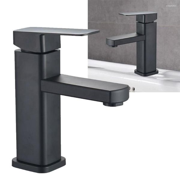 Rubinetti per lavandino del bagno Rubinetto nero Rubinetto singolo con foro freddo Rubinetto quadrato in acciaio inossidabile Lavabo da appoggio per vasca da bagno