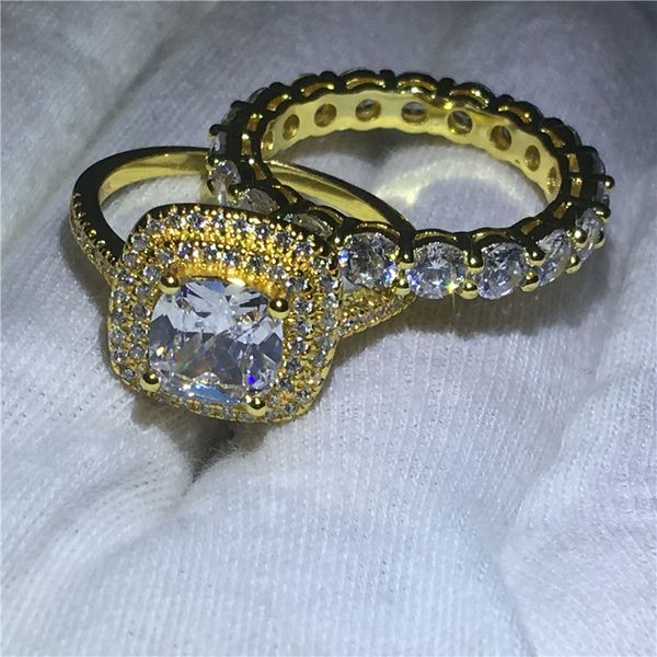 Conjunto de anel infinito com preenchimento de ouro amarelo 925 prata, aliança de casamento e noivado para mulheres, joias transparentes de zircônia AAAAA