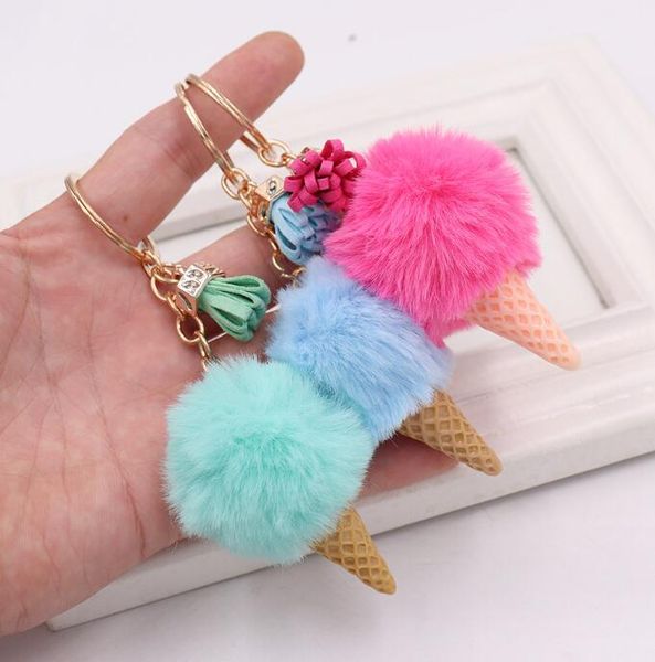 Chaveiros Faux Fur Sorvete Pingente Cadeia Bonito Dos Desenhos Animados Chaveiros De Pelúcia Sacos Peludos Pendurar Cone Cartassel Chaveiro Presente Criativo Drop Deli Dhw9t