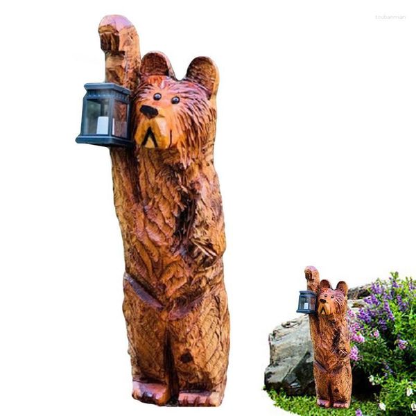 Decorações de jardim urso esculpido com lanterna resina escultura escultura à luz de velas ornamentos criativos acender artesanato velas adequadas