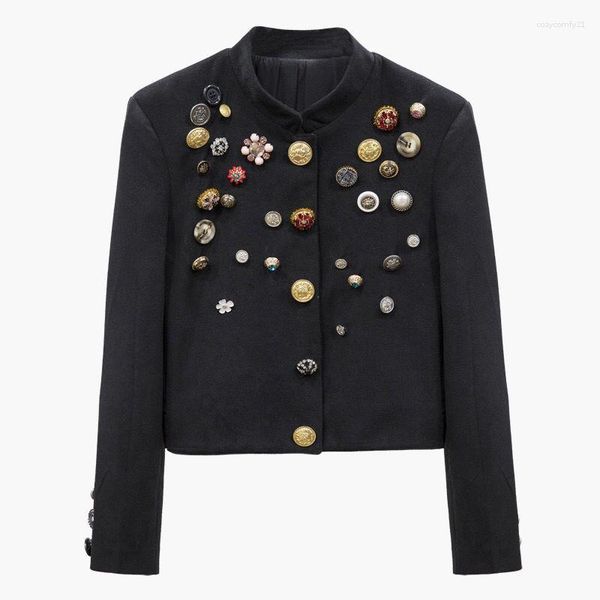 Ternos femininos 2023 mulheres blazer preto primavera outono terno pequeno casaco botão roupas senhora outerwear