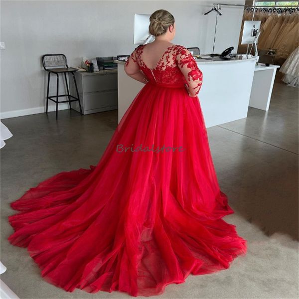 Plus size gótico vermelho vestido de casamento preto com trem destacável manga longa renda sereia igreja vestidos de noiva 2 em 1 noiva sem costas vestido de novia 2023 robe de mariee