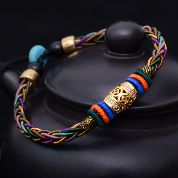 Bracciale LKO Interruttore in metallo Luck Bead Otto fili di corda per uomo e donna Bracciale stile nazionale Corda a mano tailandese 230915