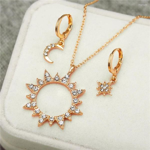 Collana orecchini set moda oro zirconi gioielli solari per le donne vintage stella luna dichiarazione colletto femminile alla moda regalo 2023