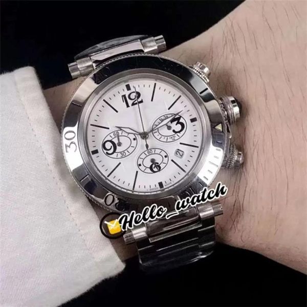 35mm pasha de w31089m7 relógios mostrador branco miyota quartzo cronógrafo relógio masculino cronômetro pulseira de aço inoxidável hwcr olá watch269k