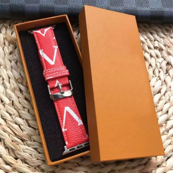 Pulseira de relógio inteligente feminina moda masculina para apple iwatch7/3/2/1/5/6 marca vintage couro 41/40/45/44mm pulseira de designer com caixa