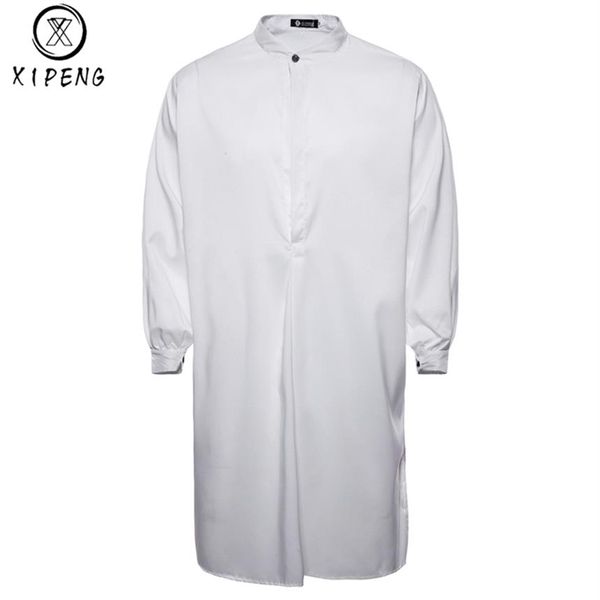 2018 outono nova marca camisa masculina estilo árabe moda simples longo camisa casual branco muçulmano robe thobe vestido M-XXL237i