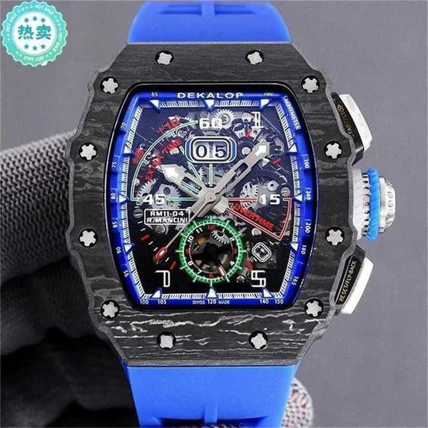 Richardmille Designer Orologi Carbonio Rm1104 Fibra meccanica a forma di botte Scava fuori Coach italiano Same Mens Trsb Logo originale Cy