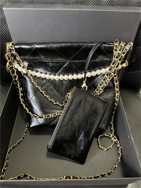Moda pérola corrente bolsa de maquiagem feminina vintage metal alça de ombro crossbody saco de metal letras 23 saco