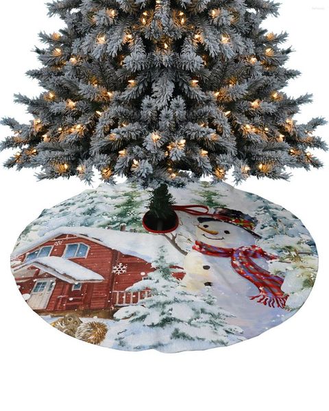 Decorações de natal boneco de neve cena de neve fazenda árvore saia base capa natal casa tapete tapete