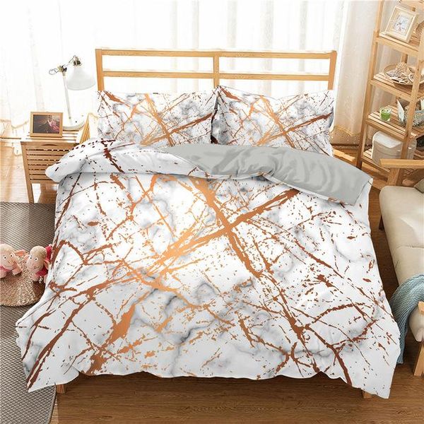 Conjuntos de cama padrão de mármore impresso capa de edredão único gêmeo duplo completo king size moda com fronha quarto têxteis