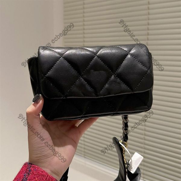 Vintage Flap Mini 19 Fanny Pack Taillentaschen Gestepptes glänzendes Lammfell Weiß Schwarz Designer-Handtaschen mit Kettenkartenhaltern Luxus Wal251F