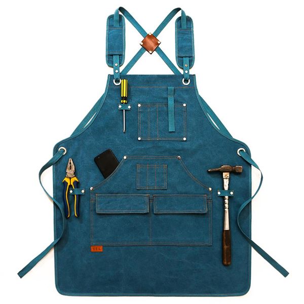 BBQ Canvas Schürze Lätzchen Chef Küchenschürze für Frauen Männer Maler Barista Barkeeper Taschen Home Barber Cafe Restaurant Werkzeug Aprons271t