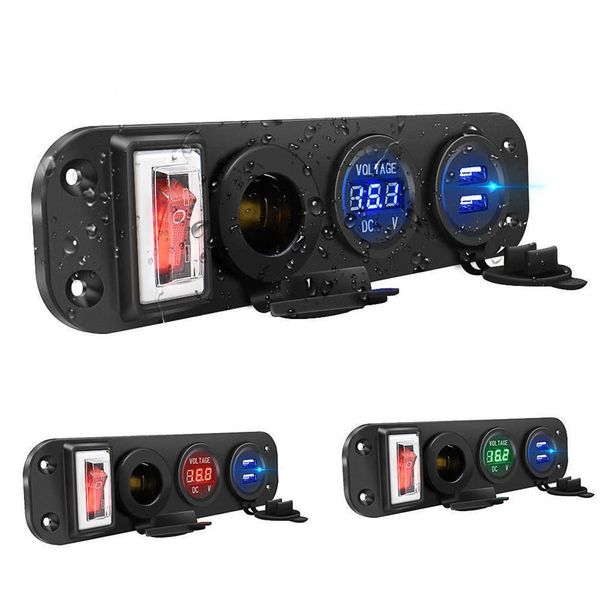 4 In 1 Auto Zigarette Leichter Digital Voltmeter Dual USB Power Ladegerät 12V Buchse Staubdicht Wasserdicht Mit Rocker Switch257n