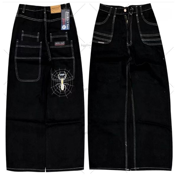 Jeans da uomo Spider Cartoon modello ricamato donna estate nero strada casual hip hop pantaloni a gamba larga a vita alta 230915
