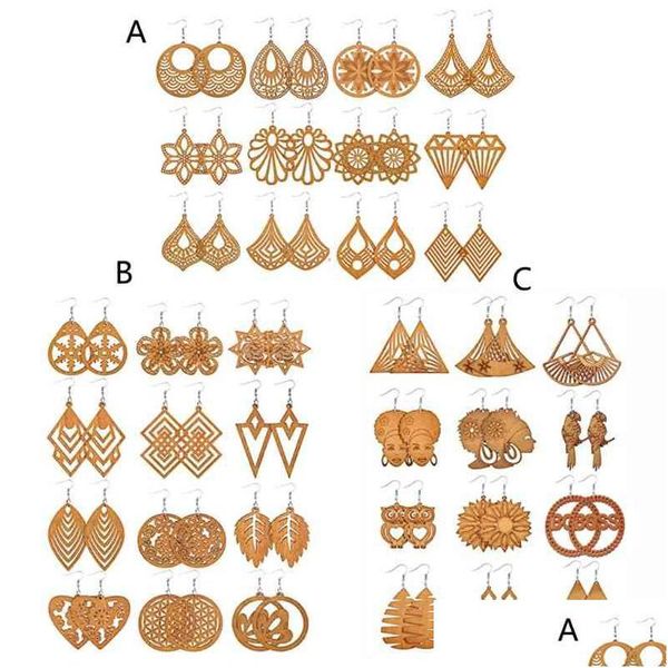 Orecchini a bottone in legno africano con goccia di boemia, 12 paia, pendenti con orecchini in legno stile etnico leggero per le donne, consegna gioielli Dhgarden Dhr2A